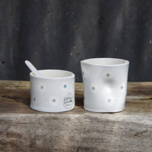 Creamer Milk Jug, Bowl & Spoon Set - Light Blue Dot Design