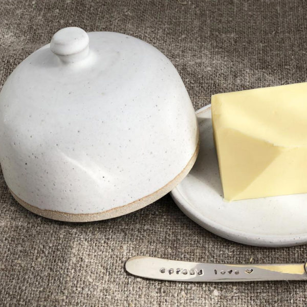 Stoneware Ceramic Butter Dish - Soft Matt Vanilla Glaze